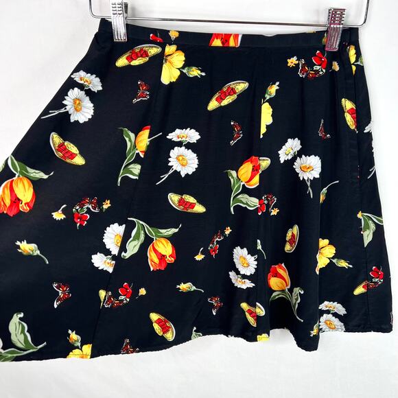 Vintage Flower & Butterfly Print A-Line Mini Skirt XS - Picture 3 of 9